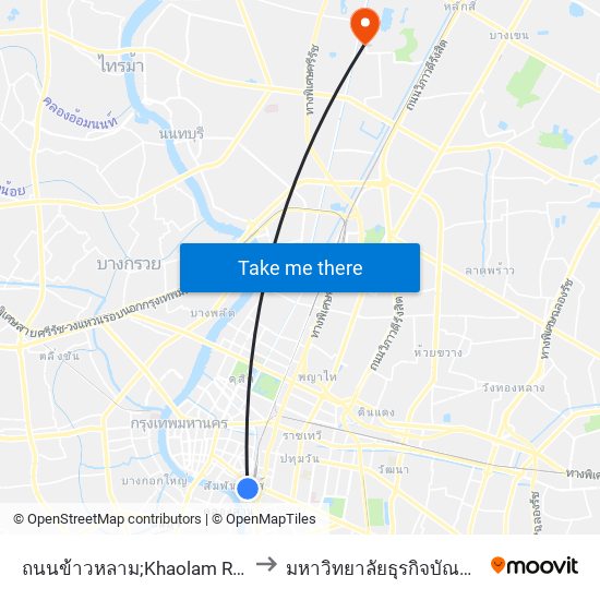 ถนนข้าวหลาม;Khaolam Road to มหาวิทยาลัยธุรกิจบัณฑิตย์ map