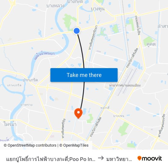 แยกปู่โพธิ์การไฟฟ้าบางกะดี่;Poo Po Intersection Pea Pathum Thani 2 (Bang Kadi) to มหาวิทยาลัยธุรกิจบัณฑิตย์ map