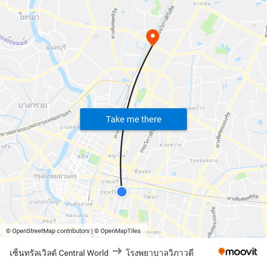 เซ็นทรัลเวิลด์ Central World to โรงพยาบาลวิภาวดี map