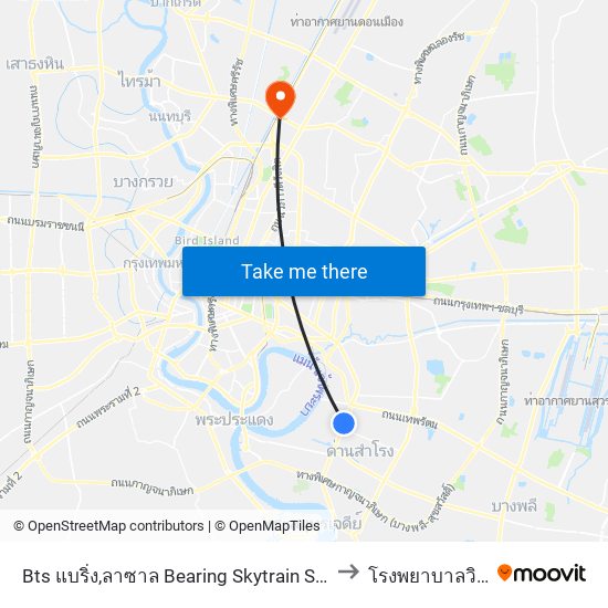 Bts แบริ่ง,ลาซาล Bearing Skytrain Station, Lasal to โรงพยาบาลวิภาวดี map