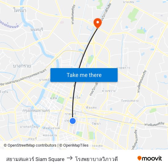 สยามสแควร์ Siam Square to โรงพยาบาลวิภาวดี map