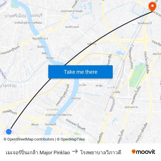 เมเจอร์ปิ่นเกล้า Major Pinklao to โรงพยาบาลวิภาวดี map