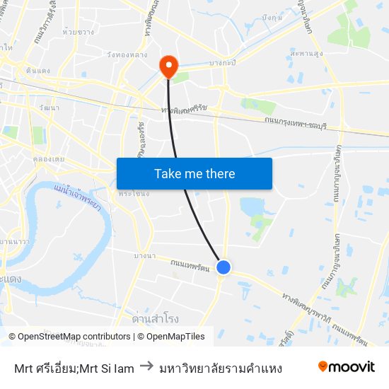 Mrt ศรีเอี่ยม;Mrt Si Iam to มหาวิทยาลัยรามคำแหง map