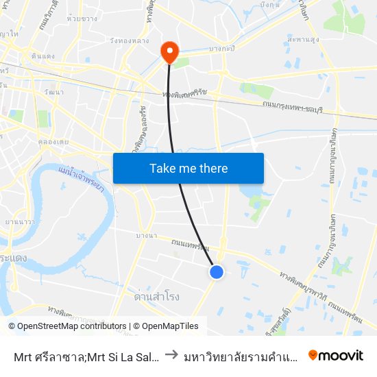 Mrt ศรีลาซาล;Mrt Si La Salle to มหาวิทยาลัยรามคำแหง map