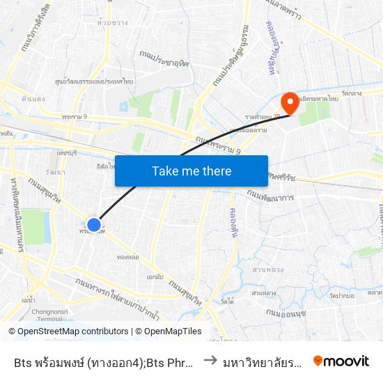 Bts พร้อมพงษ์ (ทางออก4);Bts Phromphong (Exit 4) to มหาวิทยาลัยรามคำแหง map