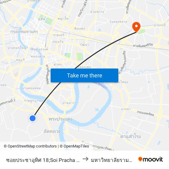 ซอยประชาอุทิศ 18;Soi Pracha Uthit 18 to มหาวิทยาลัยรามคำแหง map