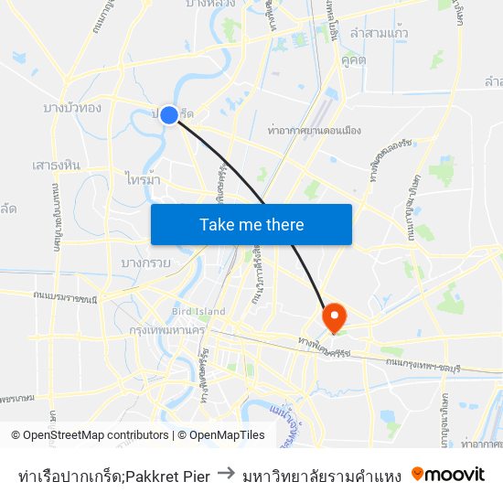 ท่าเรือปากเกร็ด;Pakkret Pier to มหาวิทยาลัยรามคำแหง map