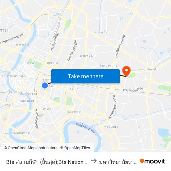 Bts สนามกีฬา (สิ้นสุด);Bts National Stadium (End) to มหาวิทยาลัยรามคำแหง map