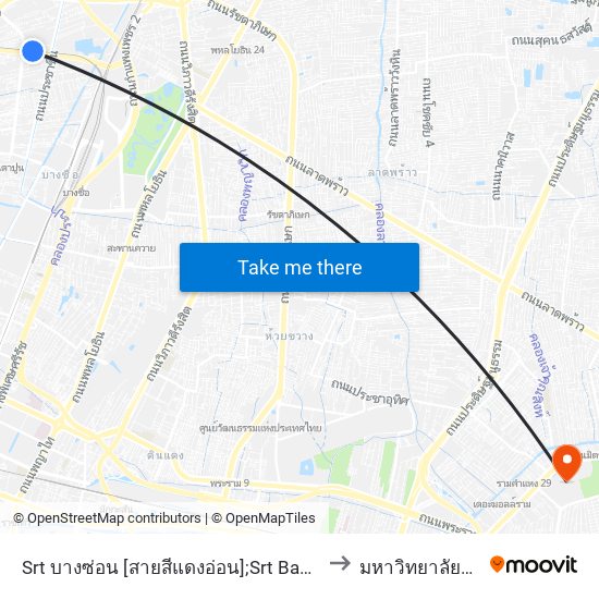 Srt บางซ่อน [สายสีแดงอ่อน];Srt Bang Son [Light Red Line] to มหาวิทยาลัยรามคำแหง map