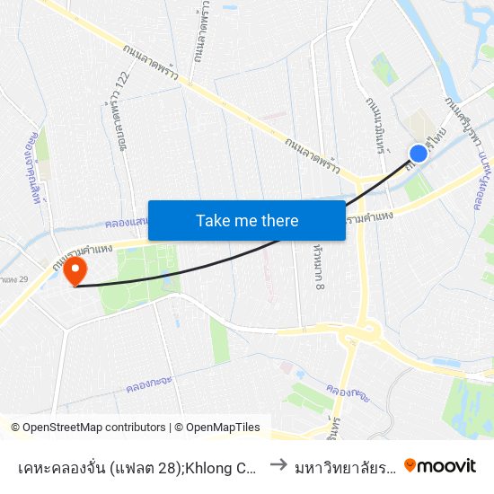 เคหะคลองจั่น (แฟลต 28);Khlong Chan Housing (Flat 28) to มหาวิทยาลัยรามคำแหง map