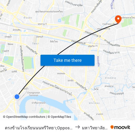 ตรงข้ามโรงเรียนนนทรีวิทยา;Opposite Nonsi Wittaya School to มหาวิทยาลัยรามคำแหง map