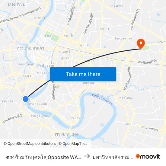 ตรงข้ามวัดบุคคโล;Opposite WAT Bukkhalo to มหาวิทยาลัยรามคำแหง map