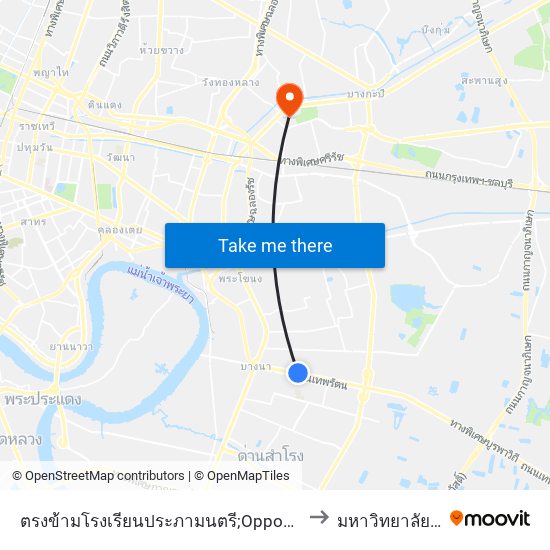 ตรงข้ามโรงเรียนประภามนตรี;Opposite Praphamontree School to มหาวิทยาลัยรามคำแหง map