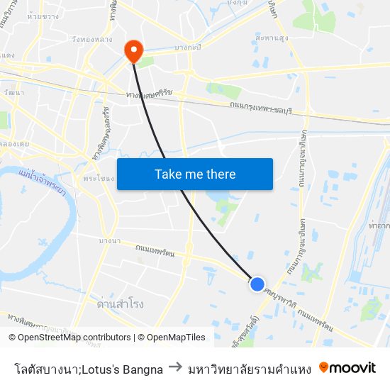 โลตัสบางนา;Lotus's Bangna to มหาวิทยาลัยรามคำแหง map