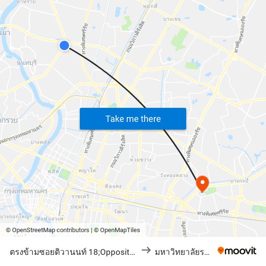 ตรงข้ามซอยติวานนท์ 18;Opposite Soi Tiwanon 18 to มหาวิทยาลัยรามคำแหง map