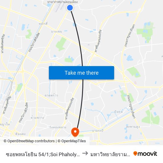 ซอยพหลโยธิน 54/1;Soi Phaholyothin 54/1 to มหาวิทยาลัยรามคำแหง map