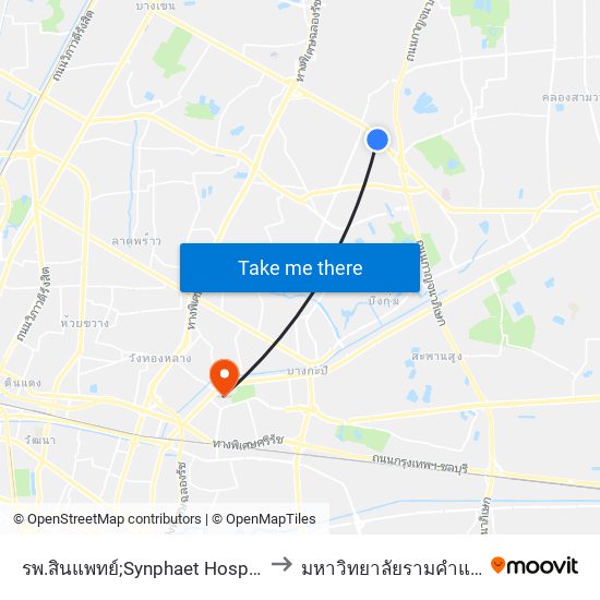 รพ.สินแพทย์;Synphaet Hospital to มหาวิทยาลัยรามคำแหง map