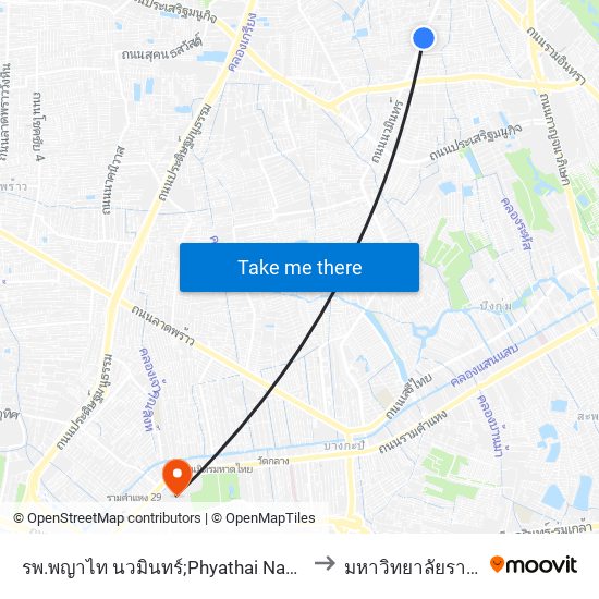 รพ.พญาไท นวมินทร์;Phyathai Nawamin Hospital to มหาวิทยาลัยรามคำแหง map