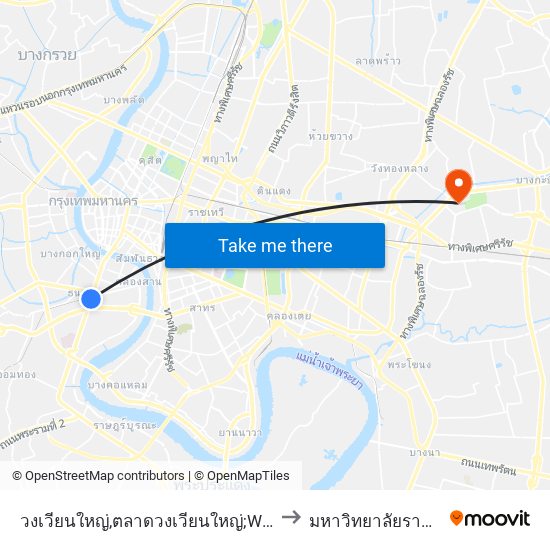 วงเวียนใหญ่,ตลาดวงเวียนใหญ่;Wongwian Yai to มหาวิทยาลัยรามคำแหง map