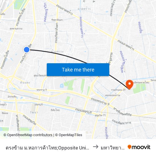 ตรงข้าม ม.หอการค้าไทย;Opposite University Of the Thai Chamber Of Commerce to มหาวิทยาลัยรามคำแหง map