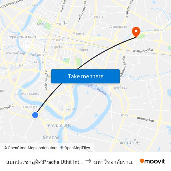 แยกประชาอุทิศ;Pracha Uthit Intersection to มหาวิทยาลัยรามคำแหง map