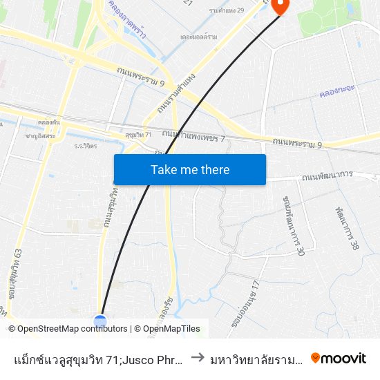 แม็กซ์แวลูสุขุมวิท 71;Jusco Phra Khanong to มหาวิทยาลัยรามคำแหง map