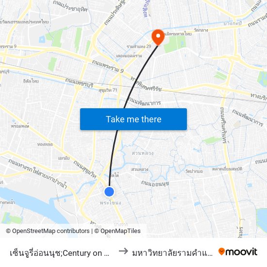 เซ็นจูรี่อ่อนนุช;Century on Nut to มหาวิทยาลัยรามคำแหง map