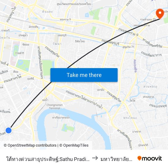 ใต้ทางด่วนสาธุประดิษฐ์;Sathu Pradit (Under Expressway) to มหาวิทยาลัยรามคำแหง map