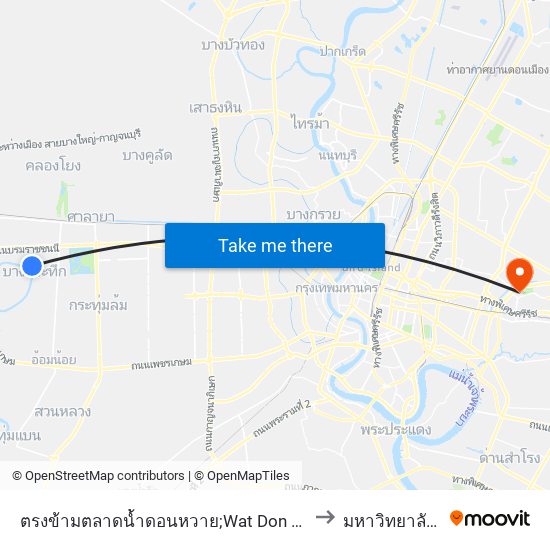 ตรงข้ามตลาดน้ำดอนหวาย;Wat Don Wai Floating Market (Opposite) to มหาวิทยาลัยรามคำแหง map