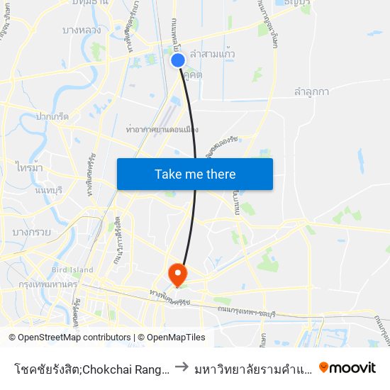 โชคชัยรังสิต;Chokchai Rangsit to มหาวิทยาลัยรามคำแหง map