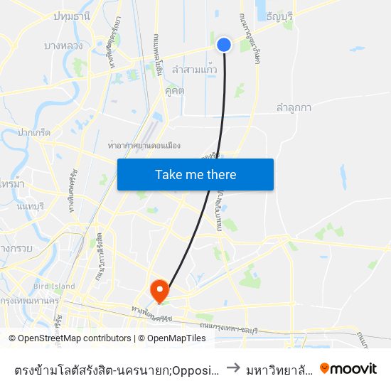 ตรงข้ามโลตัสรังสิต-นครนายก;Opposite Lotus Rang Sit - Nakhon Nayok to มหาวิทยาลัยรามคำแหง map