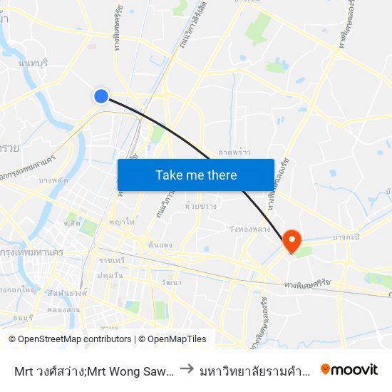Mrt วงศ์สว่าง;Mrt Wong Sawang to มหาวิทยาลัยรามคำแหง map