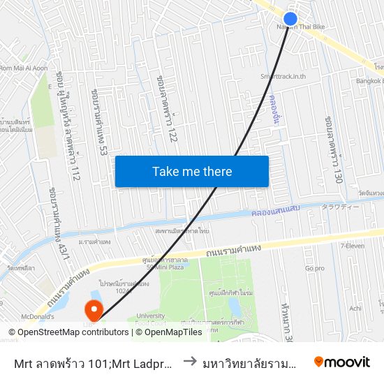 Mrt ลาดพร้าว 101;Mrt Ladprao 101 to มหาวิทยาลัยรามคำแหง map