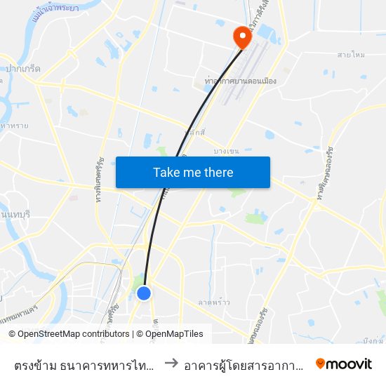 ตรงข้าม ธนาคารทหารไทย (สำนักงานใหญ่) to อาคารผู้โดยสารอากาศยานส่วนบุคคล map