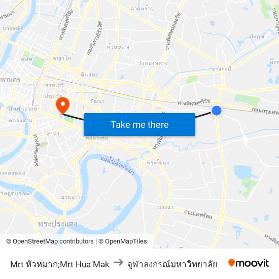 Mrt หัวหมาก;Mrt Hua Mak to จุฬาลงกรณ์มหาวิทยาลัย map