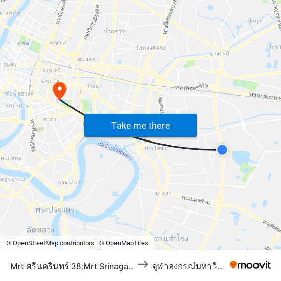 Mrt ศรีนครินทร์ 38;Mrt Srinagarindra 38 to จุฬาลงกรณ์มหาวิทยาลัย map