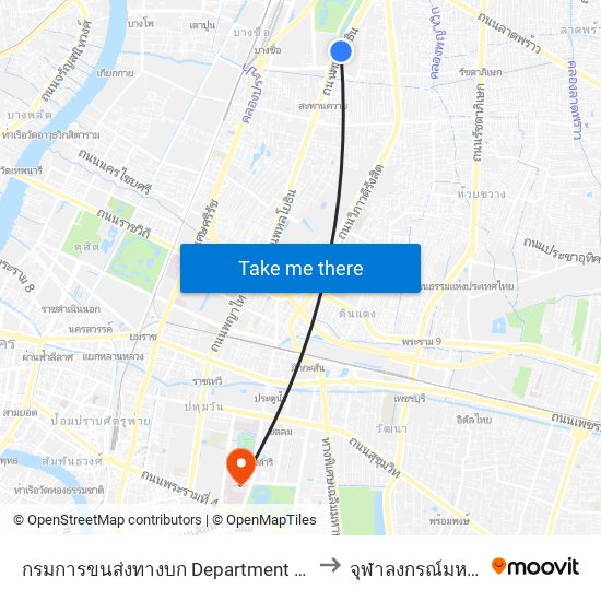 กรมการขนส่งทางบก Department Of Land Transport to จุฬาลงกรณ์มหาวิทยาลัย map