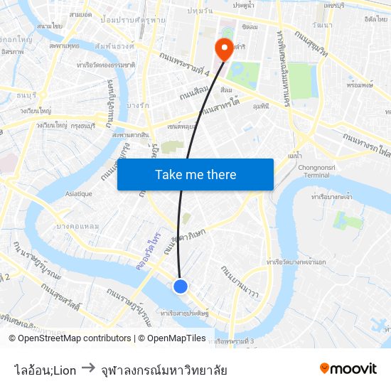 ไลอ้อน;Lion to จุฬาลงกรณ์มหาวิทยาลัย map