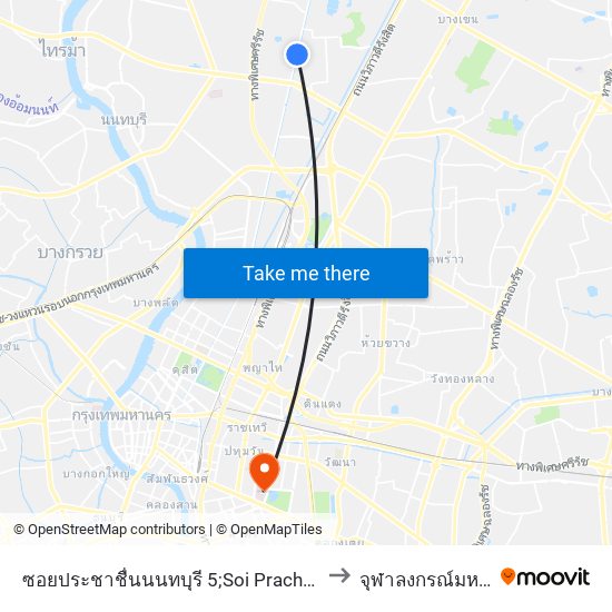 ซอยประชาชื่นนนทบุรี 5;Soi Prachachuennonthaburi 5 to จุฬาลงกรณ์มหาวิทยาลัย map