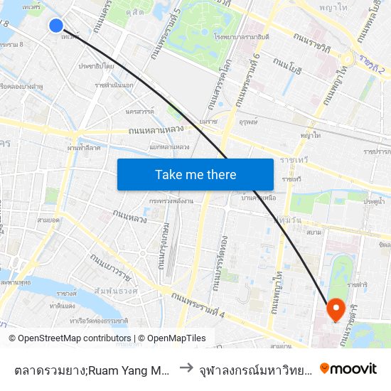 ตลาดรวมยาง;Ruam Yang Market to จุฬาลงกรณ์มหาวิทยาลัย map