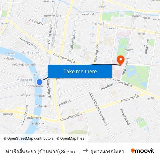 ท่าเรือสี่พระยา (ข้ามฟาก);Si Phraya Pier (Ferry) to จุฬาลงกรณ์มหาวิทยาลัย map