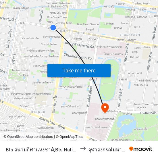 Bts สนามกีฬาแห่งชาติ;Bts National Stadium to จุฬาลงกรณ์มหาวิทยาลัย map