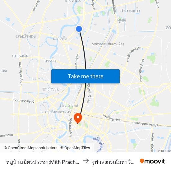 หมู่บ้านมิตรประชา;Mith Pracha Village to จุฬาลงกรณ์มหาวิทยาลัย map