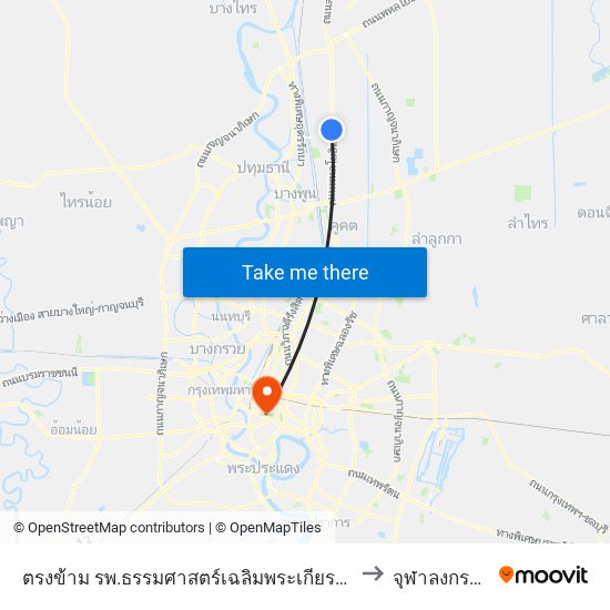 ตรงข้าม รพ.ธรรมศาสตร์เฉลิมพระเกียรติ;Opposite Thammasat University Hospital to จุฬาลงกรณ์มหาวิทยาลัย map