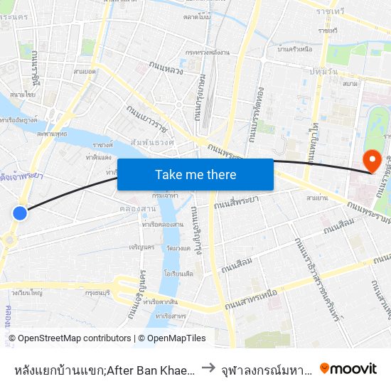 หลังแยกบ้านแขก;After Ban Khaek Intersection to จุฬาลงกรณ์มหาวิทยาลัย map