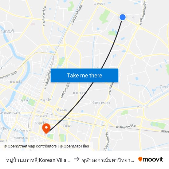 หมู่บ้านเกาหลี;Korean Village to จุฬาลงกรณ์มหาวิทยาลัย map