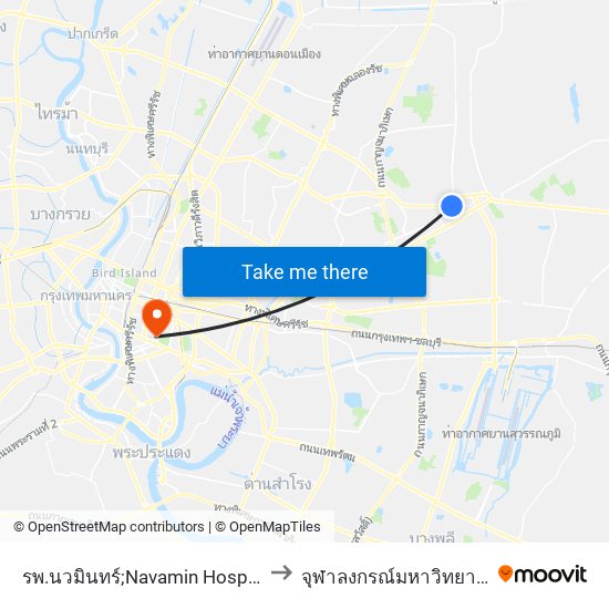 รพ.นวมินทร์;Navamin Hospital to จุฬาลงกรณ์มหาวิทยาลัย map