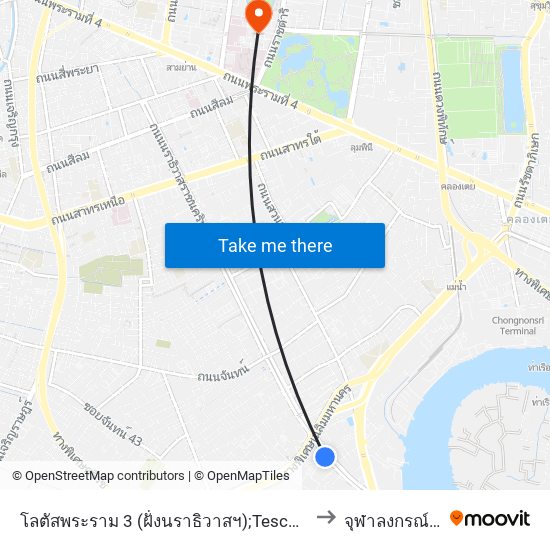 โลตัสพระราม 3 (ฝั่งนราธิวาสฯ);Tesco Lotus Rama 3(Naradhiwat Side) to จุฬาลงกรณ์มหาวิทยาลัย map