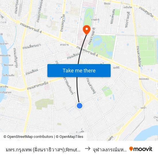 มทร.กรุงเทพ (ฝั่งนราธิวาสฯ);Rmutk (Naradhiwas Side) to จุฬาลงกรณ์มหาวิทยาลัย map