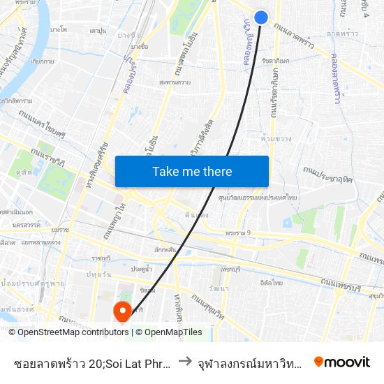 ซอยลาดพร้าว 20;Soi Lat Phrao 20 to จุฬาลงกรณ์มหาวิทยาลัย map